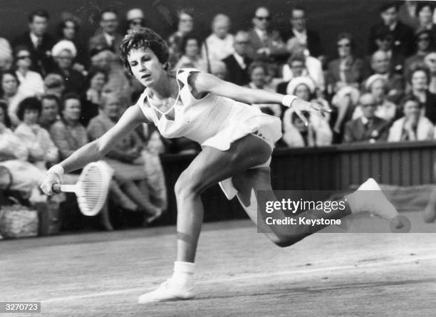 Maria Bueno of Brazil in action against Billie Jean Moffitt of the USA at Wimbledon.