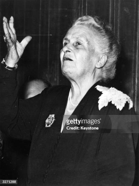Italian physician and educationalist Maria Montessori , a candidate for the Nobel Prize, takes inauguration at the 8th International Montessori...