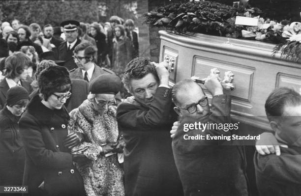 Mourners at the funeral of Lesley Whittle who was murdered by serial killer Donald Neilson, aka The Black Panther.