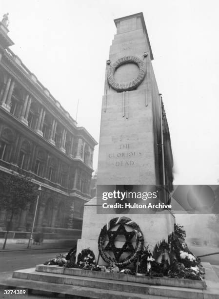 The Cenotaph war memorial in Central London, dedicated to British soldiers who died in action during World Wars One and Two.