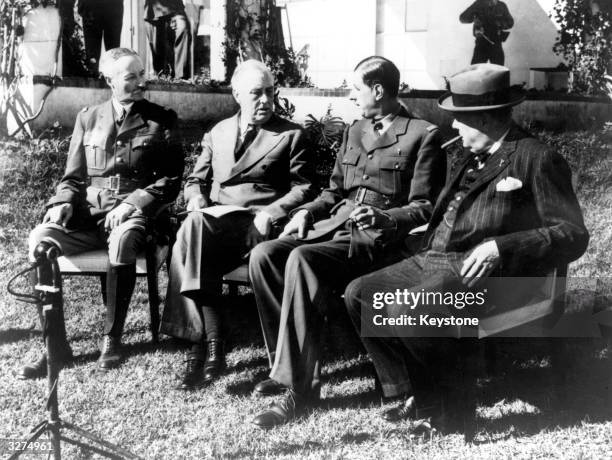 General Henri Giraud , High Commissioner of French Africa, President Roosevelt, General De Gaulle and Prime Minister Winston Churchill at a...