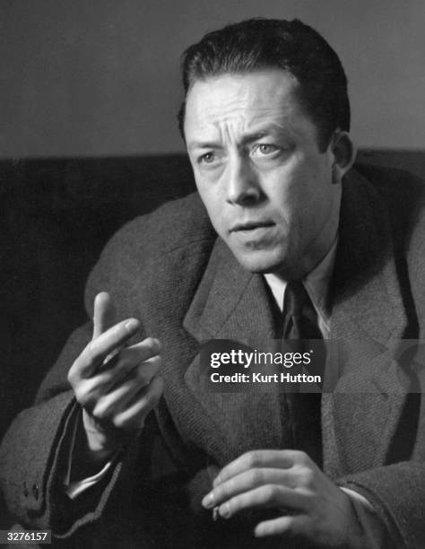 Albert Camus the writer, who was born in Algeria, was interviewed in London when he came for the first night of 'Caligula' at the Embassy Theatre....