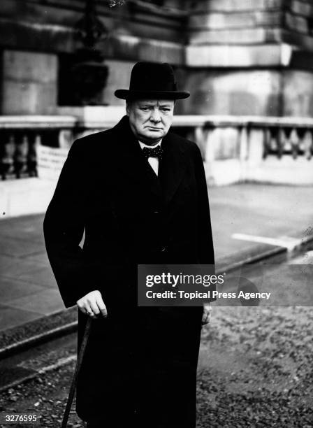 First Lord of the Admiralty Winston Churchill leaving the Admiralty in London.