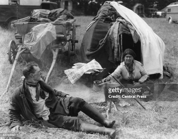 Gypsies camped on Epsom Downs during Derby Week.