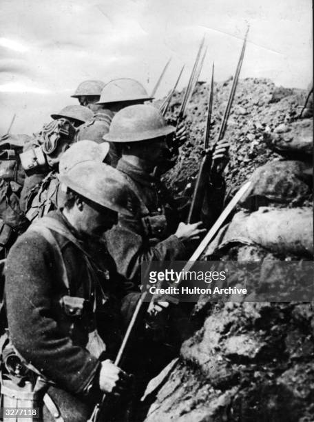 Canadian troops prepare for the charge over the top at the Battle of the Somme.