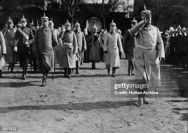 German Chief of Staff in East Prussia Erich Ludendorff and Senior Staff Officers reviewing new officers on the eve of the German revolution, at...