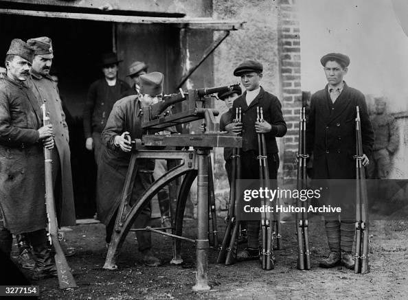 Serbian troops testing captured Austrian rifles for accuracy, in ...