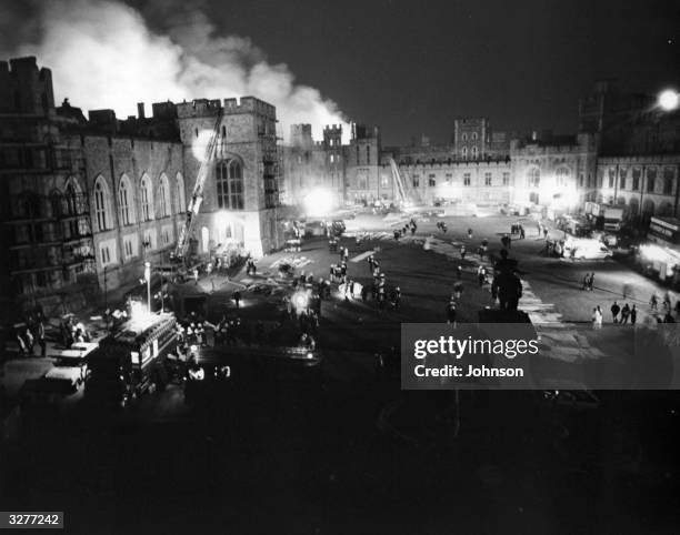 Emergency services tackle the blaze at Windsor Castle, Windsor.