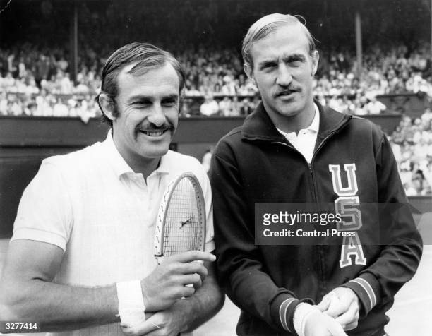 John Newcombe of Australia and Stan Smith of the USA before their singles final at the Wimbledon Lawn Tennis Championships, which Newcombe won in 5...
