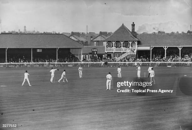 First Test Match, South Africa v Australia, at Lancashire cricket ground. Jennings is nearly stumped.