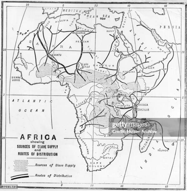 Map showing the sources of slave supply and routes of distribution.