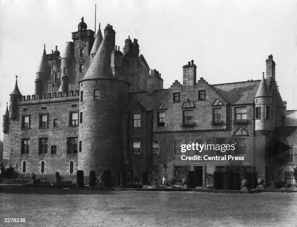 Glamis Castle in Angus, Scotland, the family home of the Earl and Duchess of Strathmore, the parents of future Queen, Duchess of York. The castle...