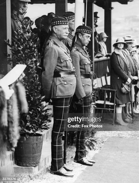 The Prince of Wales, later Edward VIII watching the march past of the Seaforth Highlanders at Dover.