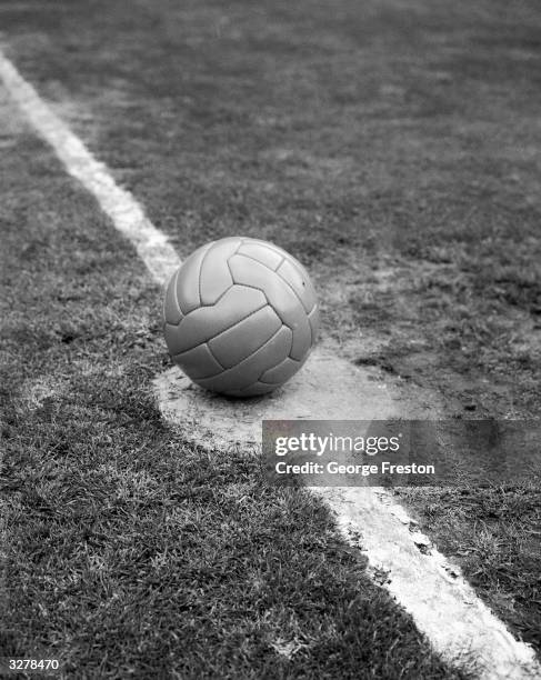 The ball on the centre spot of the pitch awaiting the kick-off of the FA Cup final between Everton and Sheffield Wednesday at Wembley Stadium.