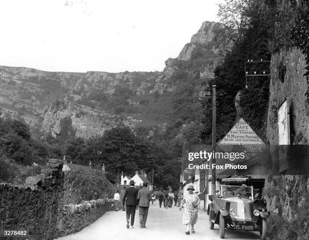 View of Cheddar village and hills in Somerset.