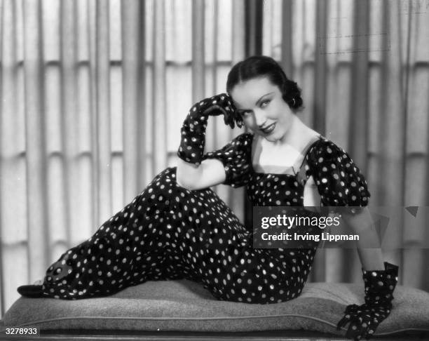 Fay Wray American film actress modelling a gown by Dot Grigson of Los Angeles. She starred in 'King Kong' the best monster movie of all time...