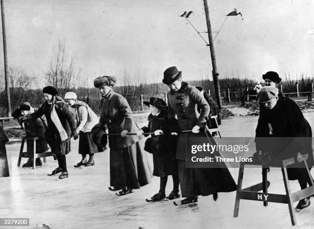 Queen Wilhelmina and Princess Juliana of the Netherlands skating, The Hague, January 1917.