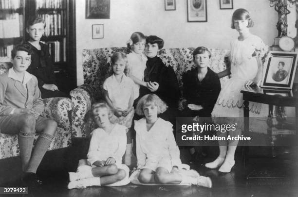 Empress Zita of Austria with her family in exile. She married Emperor Charles I of Austria in 1911.