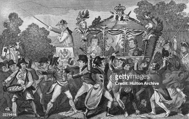 George III , King of Great Britain, the eldest son of Frederick Louise, Prince of Wales here seen being protected by the Bow Street Runners, the...