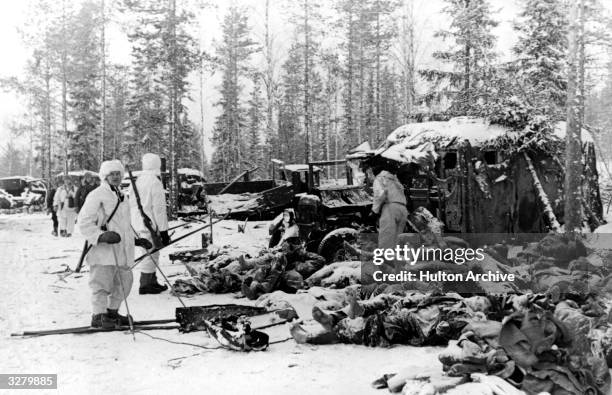 Frozen corpses was taken after a battle on the front at Syakyjarvi, North East of Lake Ladoga in Finland.