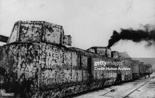 Russian armoured train proceeds to the front lines of battle.