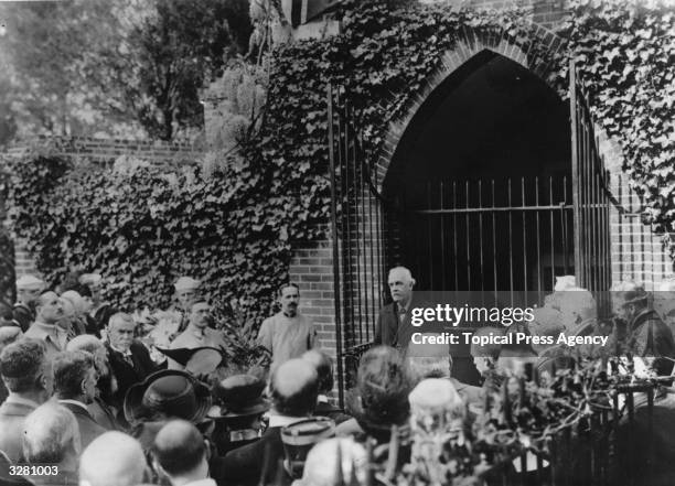 British politician and diplomat Arthur Balfour , the foreign secretary, at a War Memorial in America, May 12, 1917.