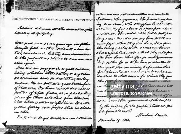 Section of the 'Gettysburgh Address', written in Abraham Lincoln's handwriting. Lincoln was the 16th President of the United States and was...