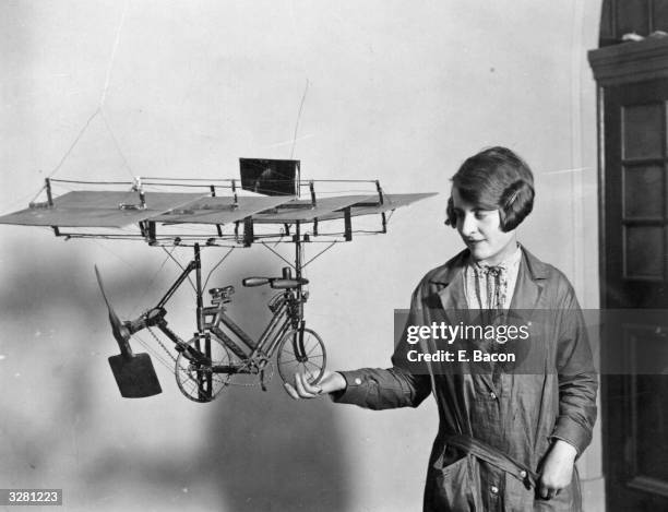 Model bicycle with wings is the invention of an exhibitor at Central Hall Westminster.