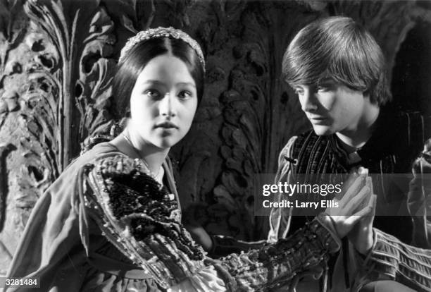 British actors Olivia Hussey and Leonard Whiting join hands in 'Romeo and Juliet'.
