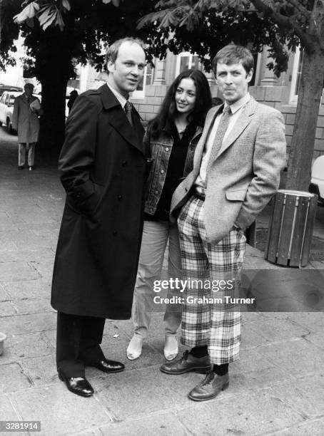 Sean Arnold, John Nettles and Cecile Paoli , members of the cast of the television series 'Bergerac' on location in Jersey.