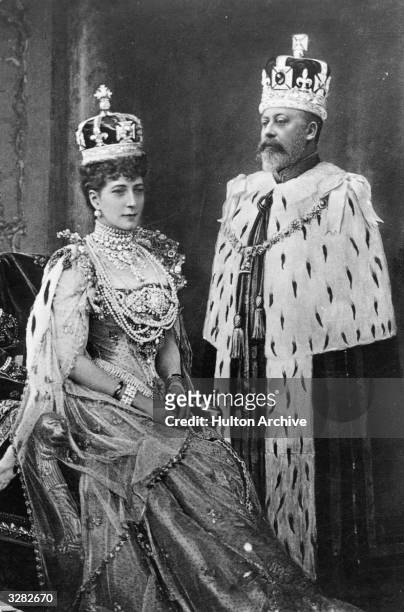 British monarchs Queen Alexandra, , and King Edward VII, , who married in 1863, at their coronation in London.