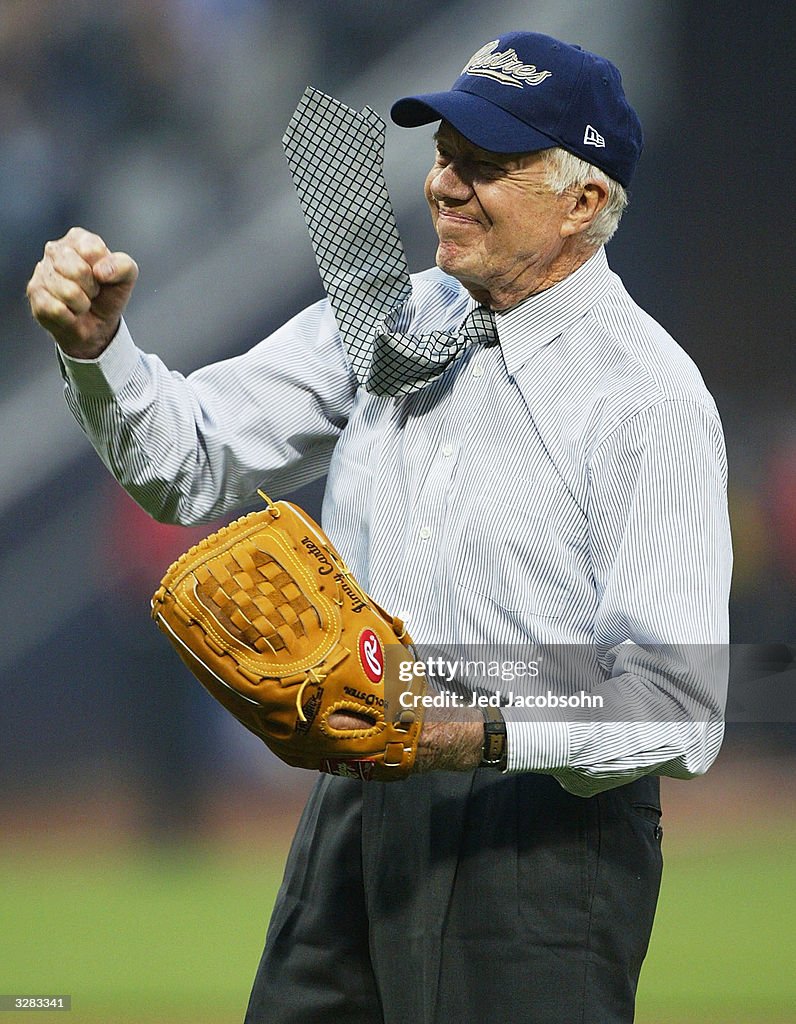 Former President Jimmy Carter Throws Out The First Pitch Before The
