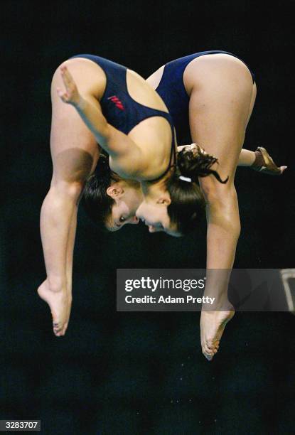 Loudy Tourky and Lynda Dackiw of Australia in action during the womens 10 metre syncrhonised diving competition of the 2004 Australian Diving Olympic...