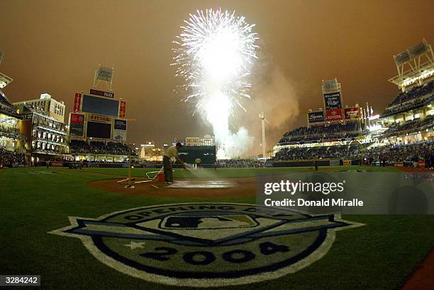 General view of the field of play after the San Diego Padres' 10th inning win against the San Francisco Giants during Opening Game Day at Petco Park...