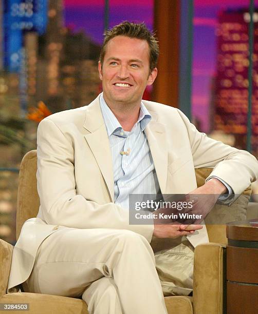 Actor Matthew Perry appears on "The Tonight Show with Jay Leno" at the NBC Studios on April 8, 2004 in Burbank, California.