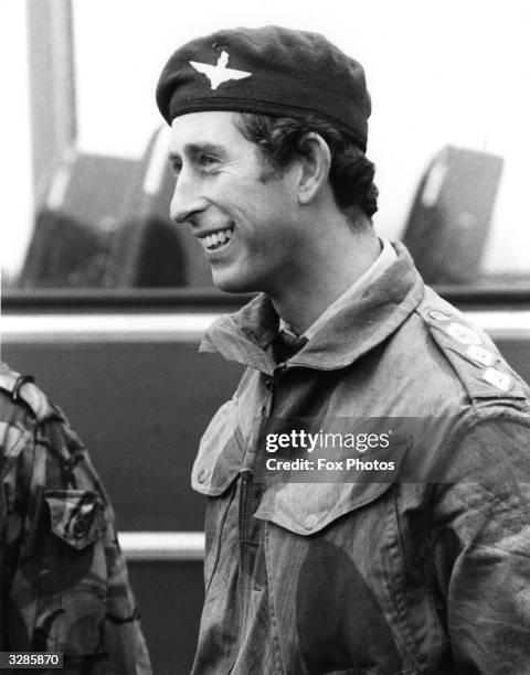 Charles, Prince of Wales completing his Parachute training as Colonel-in-Chief of the Parachute Regiment at RAF South Cerney.