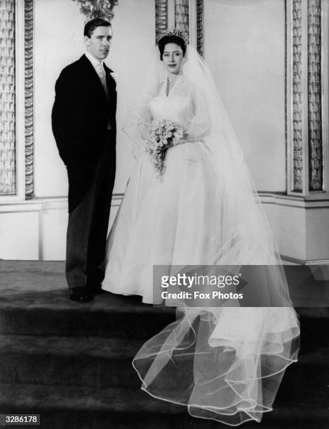Princess Margaret and Antony Armstrong-Jones on their wedding day at Buckingham Palace after the ceremony.