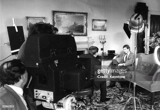 British broadcasting personality, David Frost interviewing Prince Charles during a pre-recorded television interview at Buckingham Palace, London.