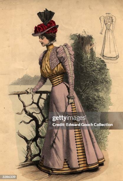 An Edwardian walking outfit with leg-of-mutton sleeves.