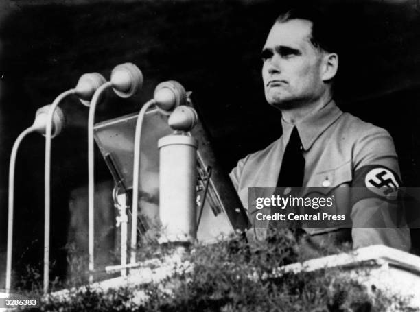 Rudolf Hess , German politician and wartime deputy of Adolf Hitler, during a public speech.