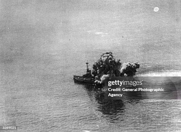 World War One Ship Exploding A ship explodes in the middle of the sea during the First World War ...