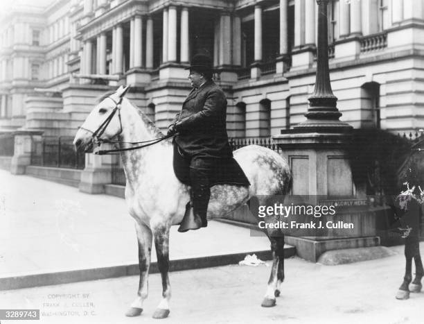 American politician William Howard Taft , the 27th President of the United States of America, on horseback.