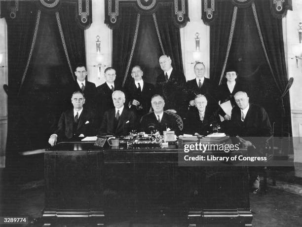 American statesman Franklin Delano Roosevelt, the 32nd President of the United States of America, and his cabinet.