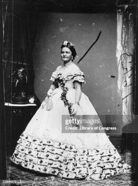 Mary Todd Lincoln, wife of Abraham Lincoln, the 16th President of the United States, dressed for his inauguration.