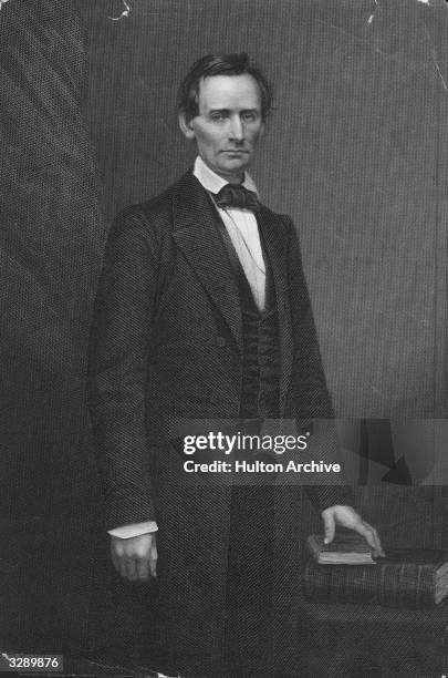 American statesman Abraham Lincoln, , the 16th President of the United States of America. Original Artwork: Engraved by D J Pound from a photograph...