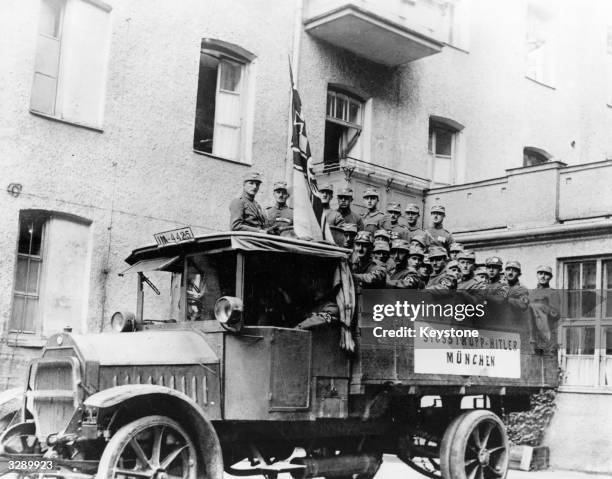 Hitler's 'Stosstrupp' stormtroopers in the back of a truck before the Munich Putsch.