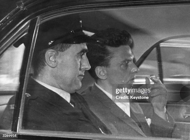 Moors Murderer Ian Brady being taken to court in a car.