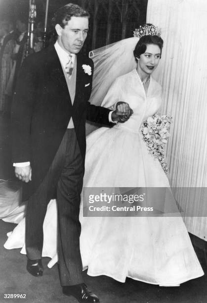 Princess Margaret and Antony Armstrong-Jones leaving Westminster Abbey after their wedding.