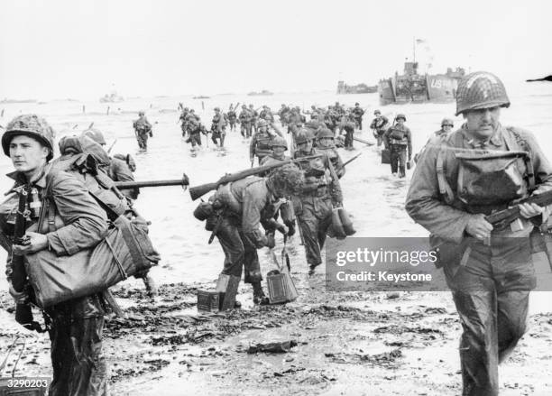 Assault Troops seen here landing on Omaha beach during the Invasion of Normandy.