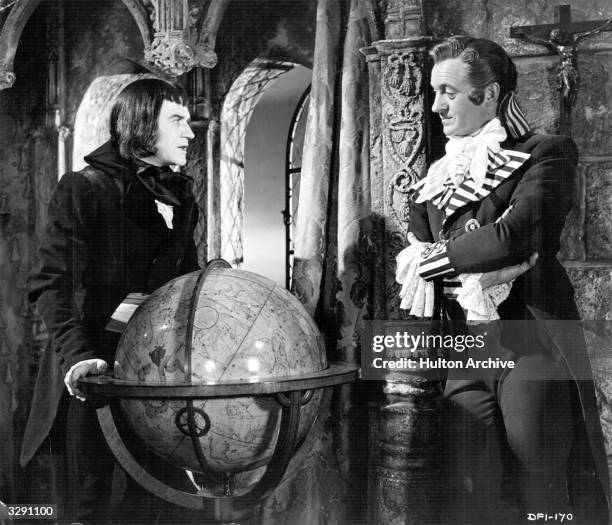 David Niven and Cyril Cusack confront each other in 'The Elusive Pimpernel', a screen version of Baroness Orczy's classic novel. Also titled 'The...